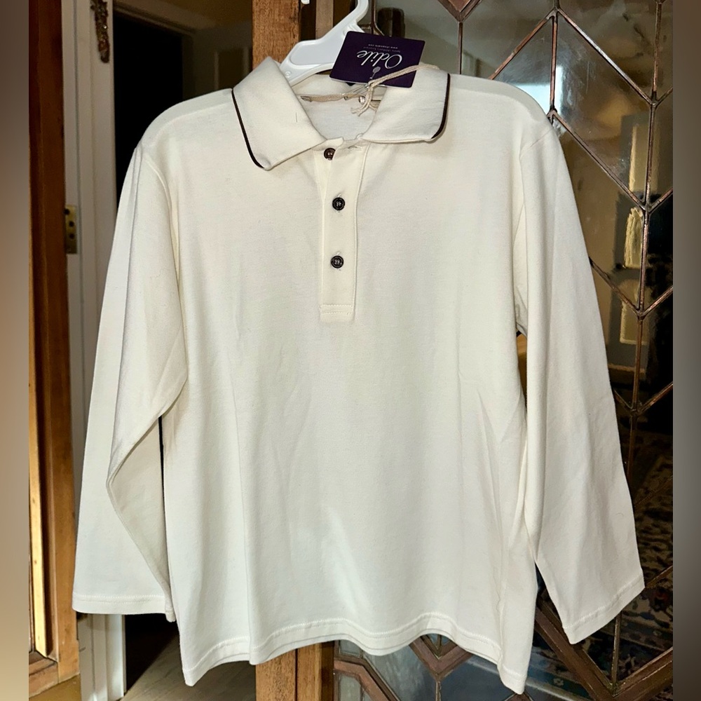La Stupenderia Cream Long Sleeve Polo with Black Trim Size 6